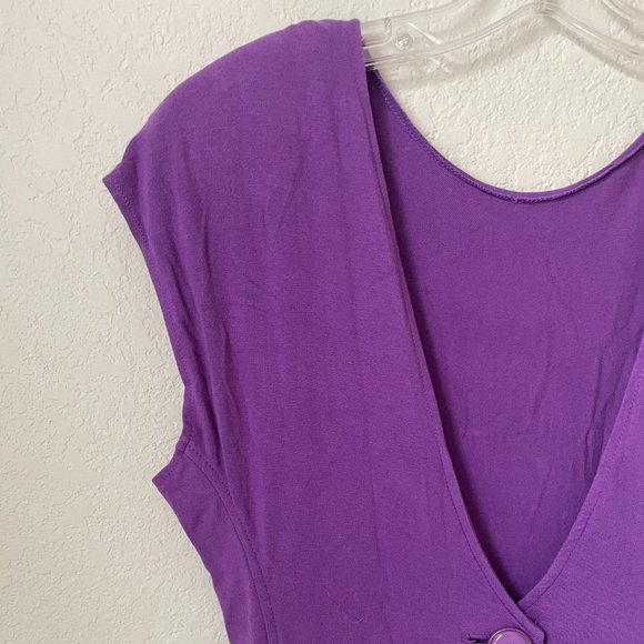 1980s Cap Sleeve Purple Plunge Open Back Dress with Pockets - Picture 10 of 10